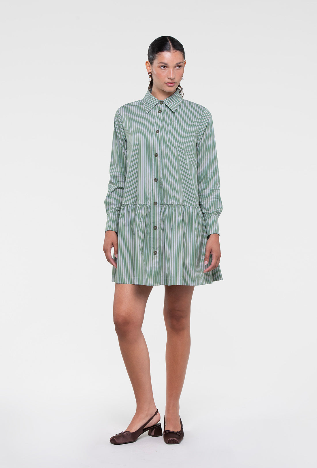 Hudson Shirt Dress - Green Stripe