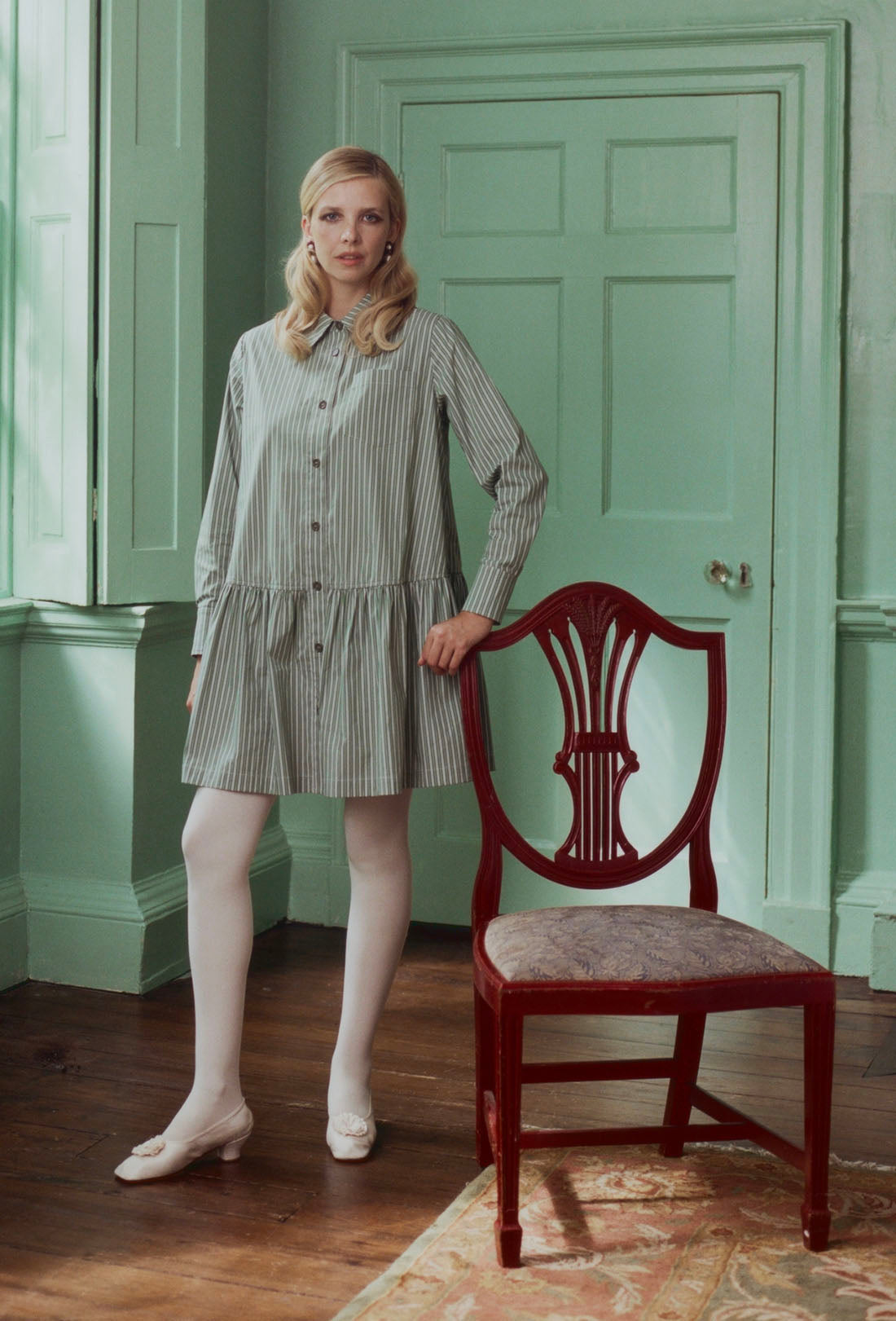Hudson Shirt Dress - Green Stripe