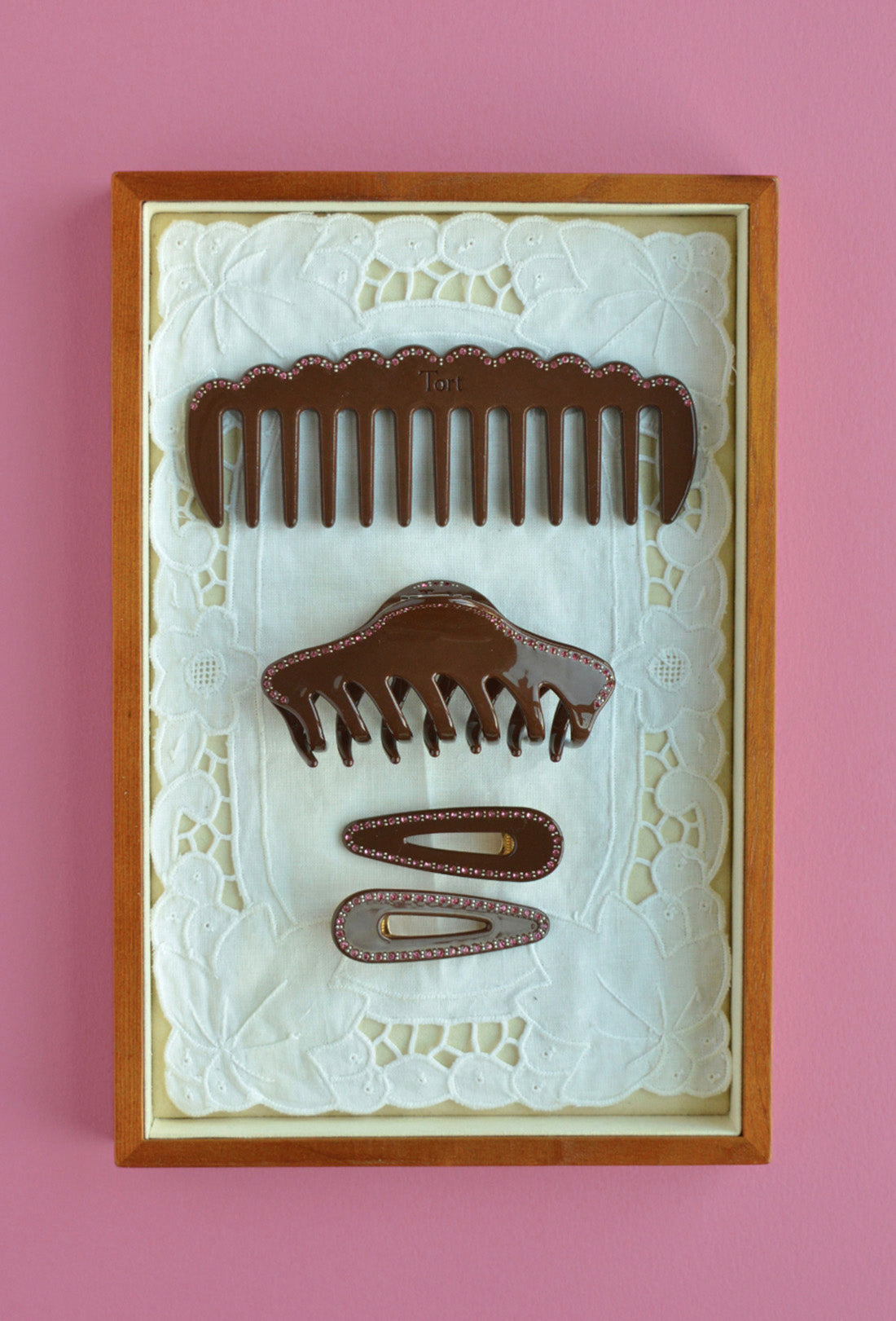 Tort x Shrimps Lucy Comb - Brown Jewelled Rose