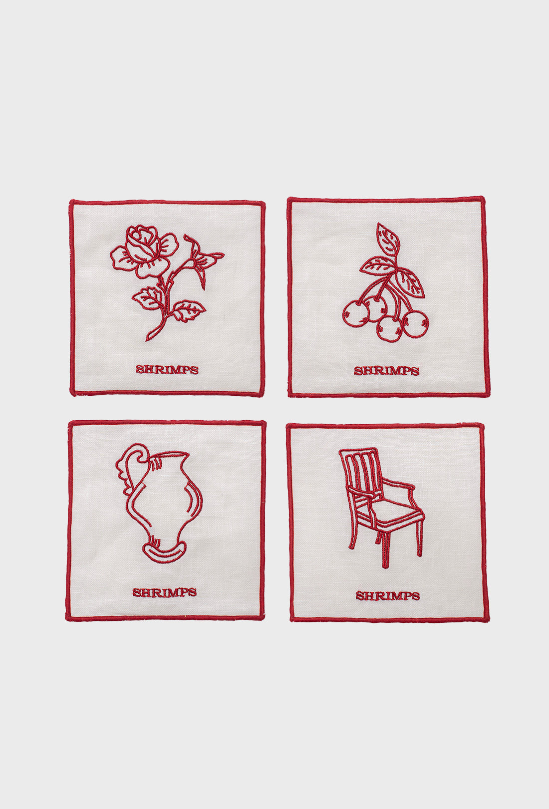 Meadow Set of 4 Coasters - Cream/Rose Red