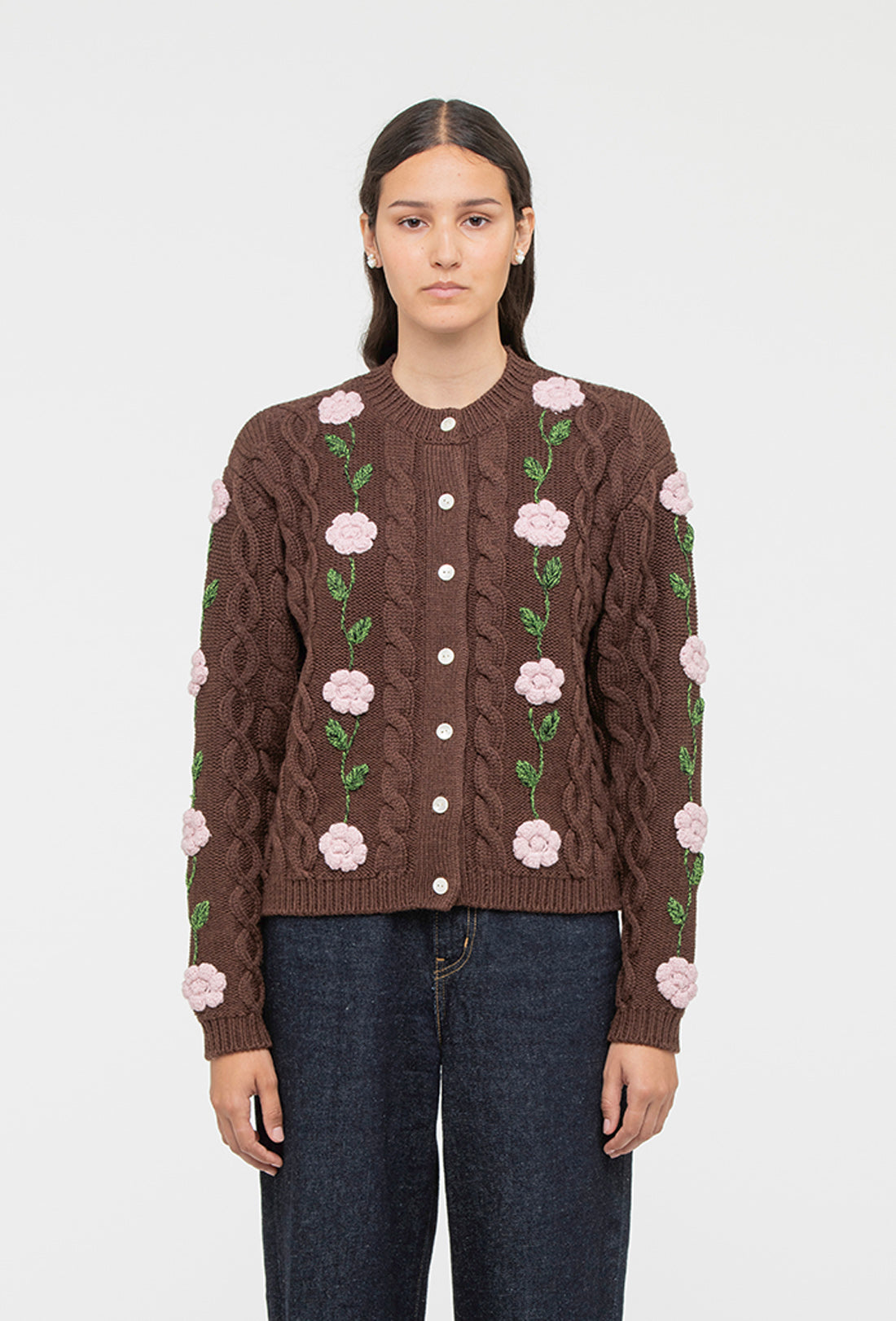 Minnie Cardigan - Chocolate Brown/Pale Pink