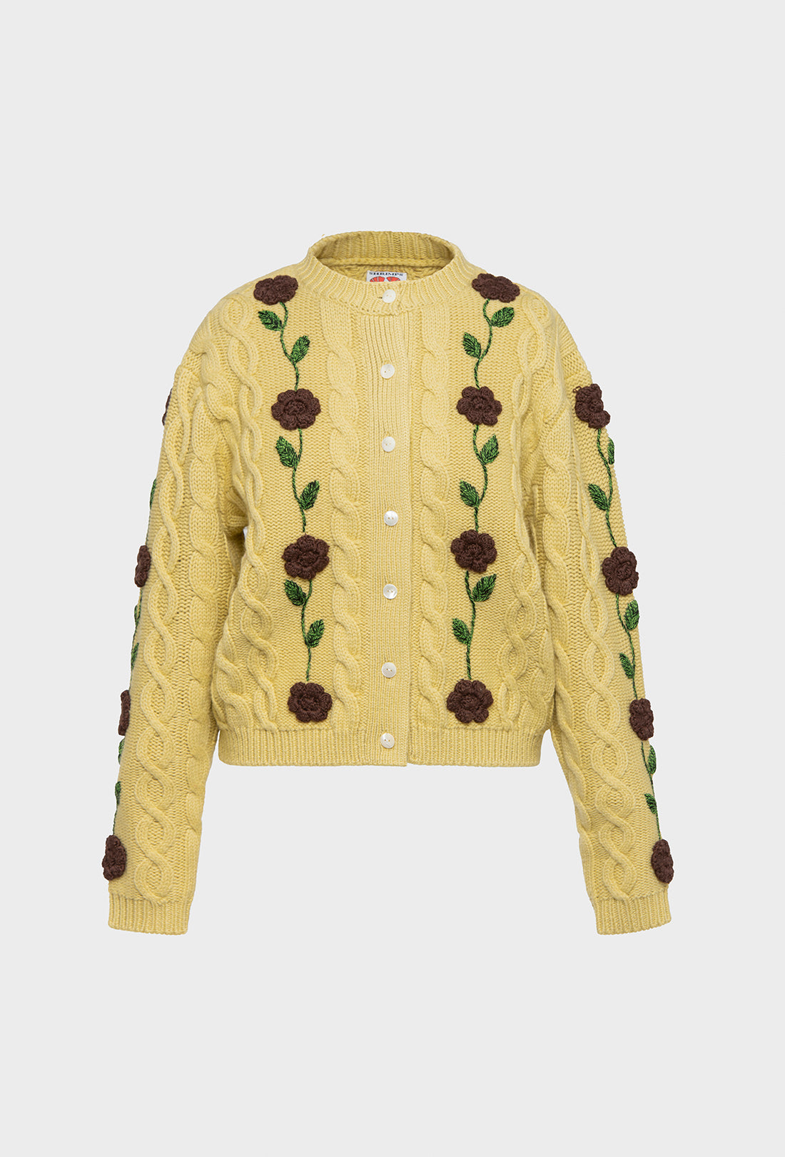 Minnie Cardigan - Dusty Yellow/Chocolate Brown