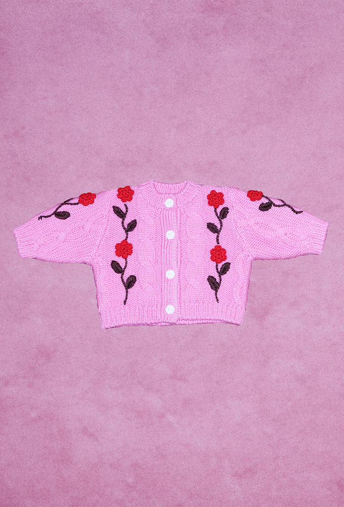 Gretel Baby Cardigan - Bubblegum/Red