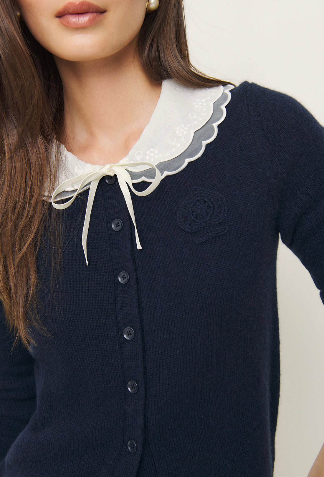 Shrimps x Reformation Queenie Cashmere Cardigan - Navy