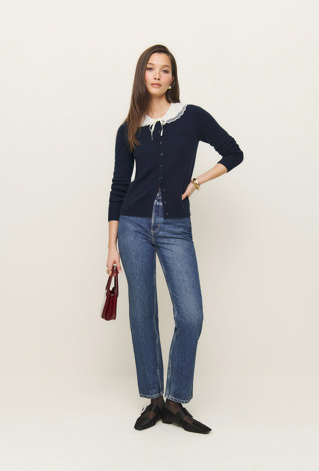 Shrimps x Reformation Queenie Cashmere Cardigan - Navy