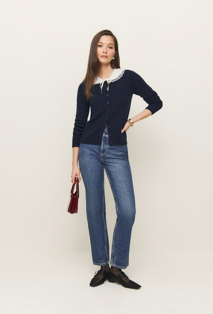 (Delivery w/c 2nd December) Shrimps x Reformation Queenie Cashmere Cardigan - Navy