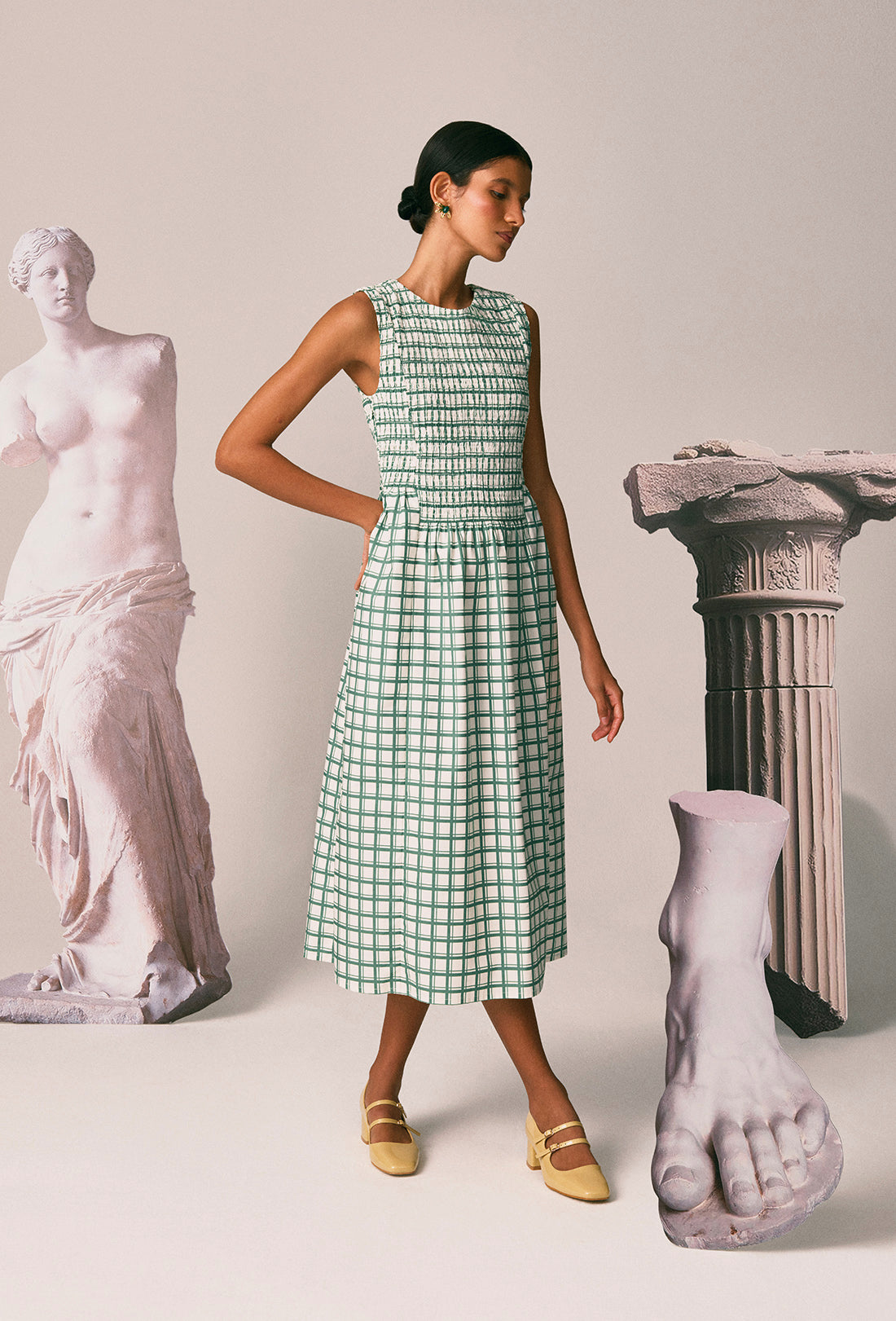 Rhea Dress - Leaf Green Check