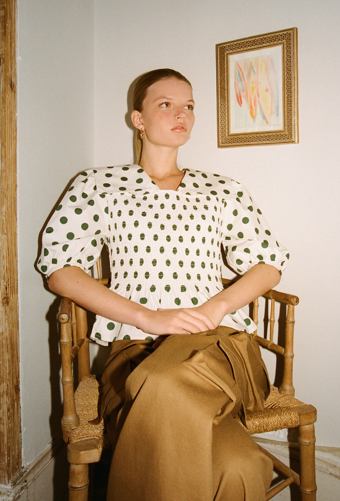 Rowan Blouse - Green Spot/Cream