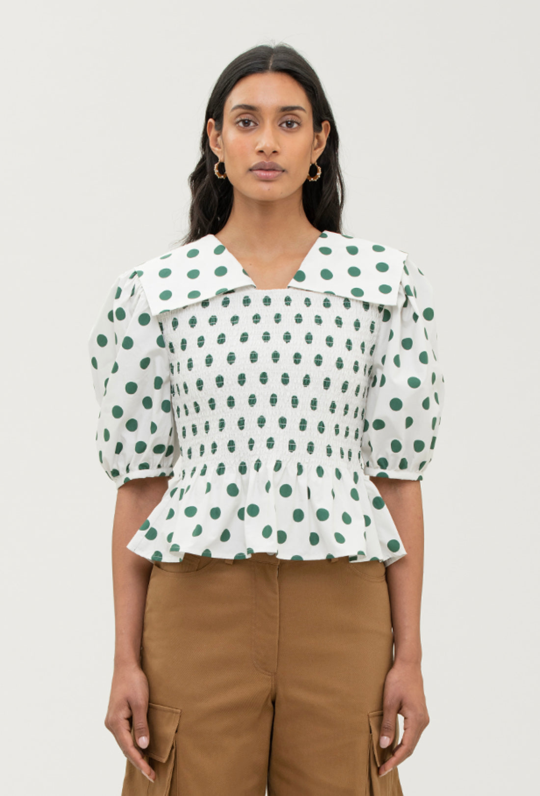 Rowan Blouse - Green Spot/Cream