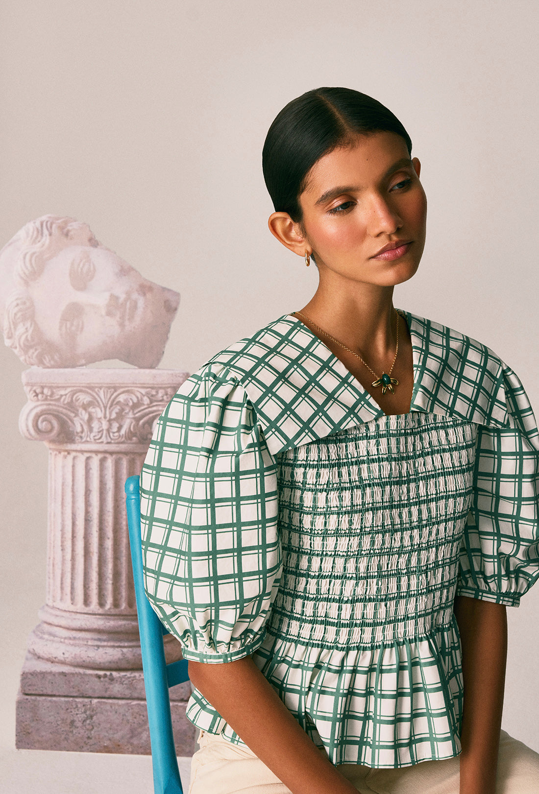 Rowan Blouse - Leaf Green Check