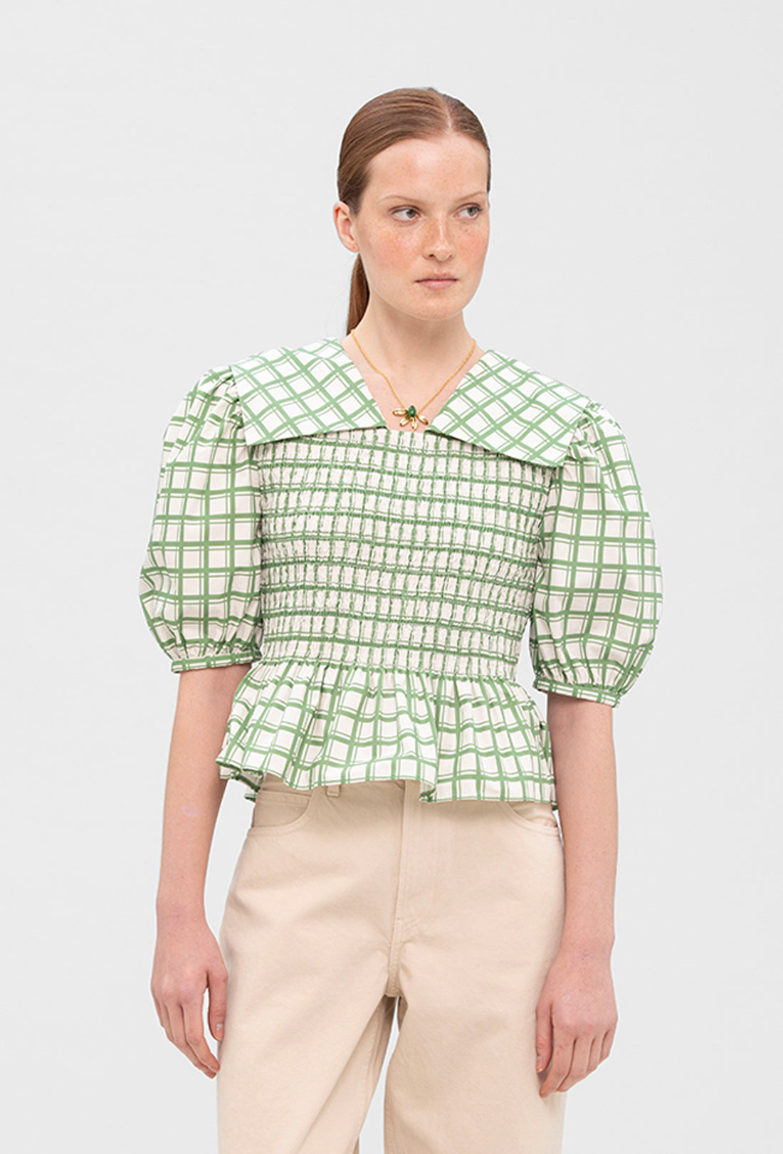 Rowan Blouse - Leaf Green Check