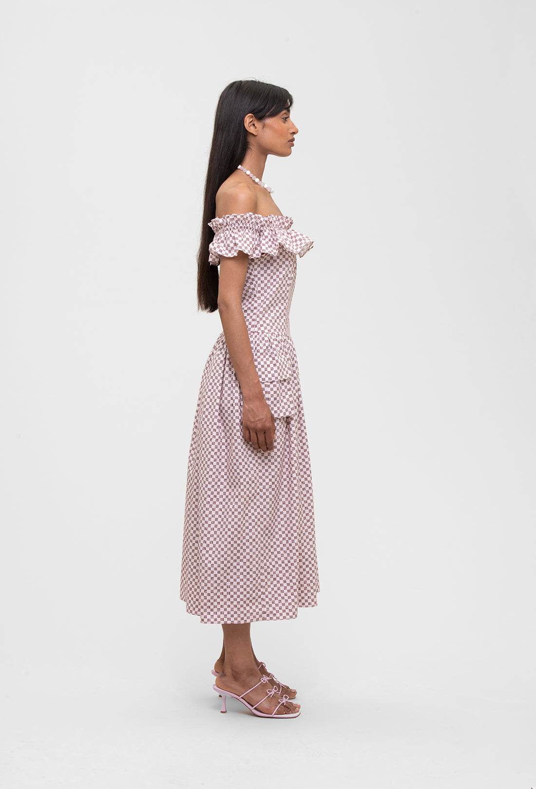 Shrimps Juliet 100% Cotton Off The Shoulder Ruffled Midi