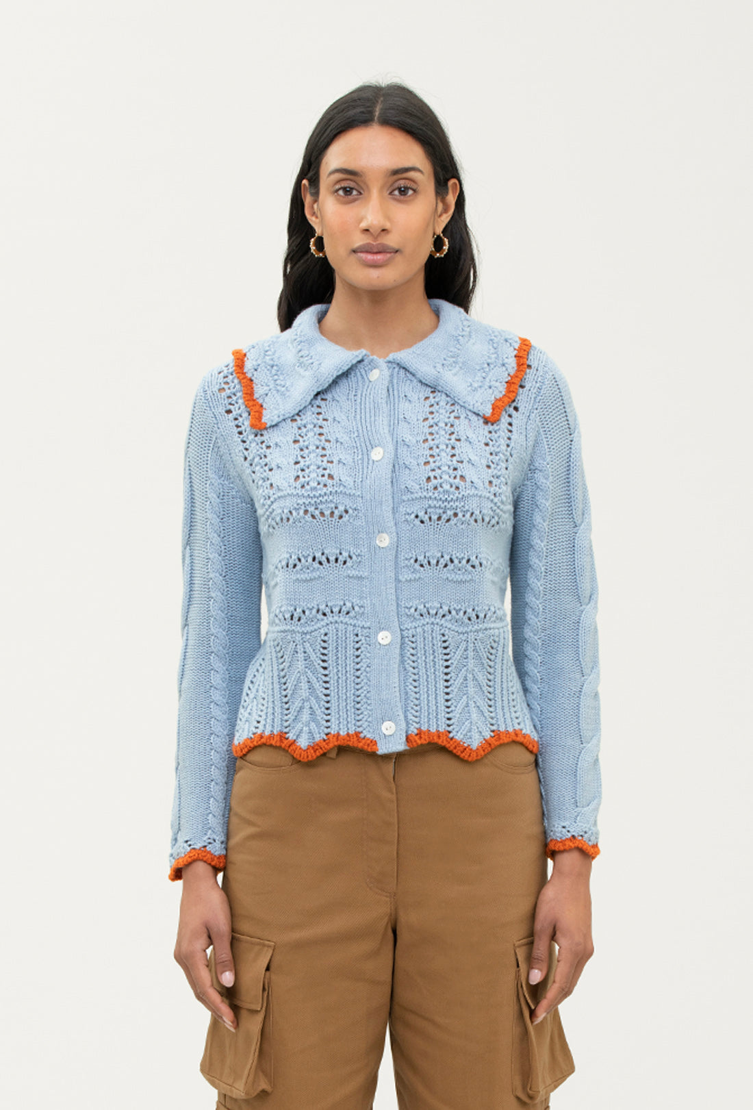 Trixie Cardigan - China Blue/Rust