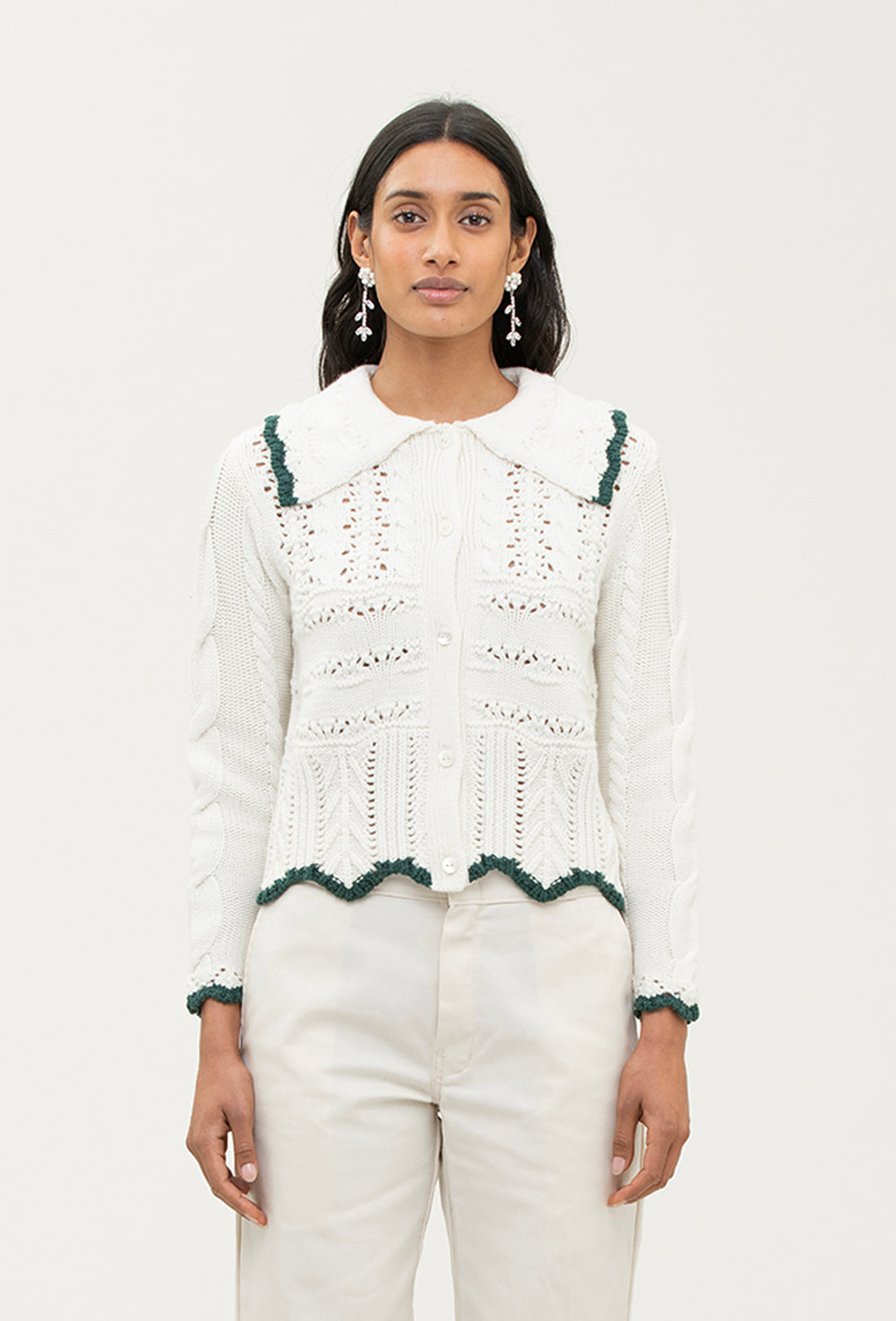 Trixie Cardigan - Cream/Green