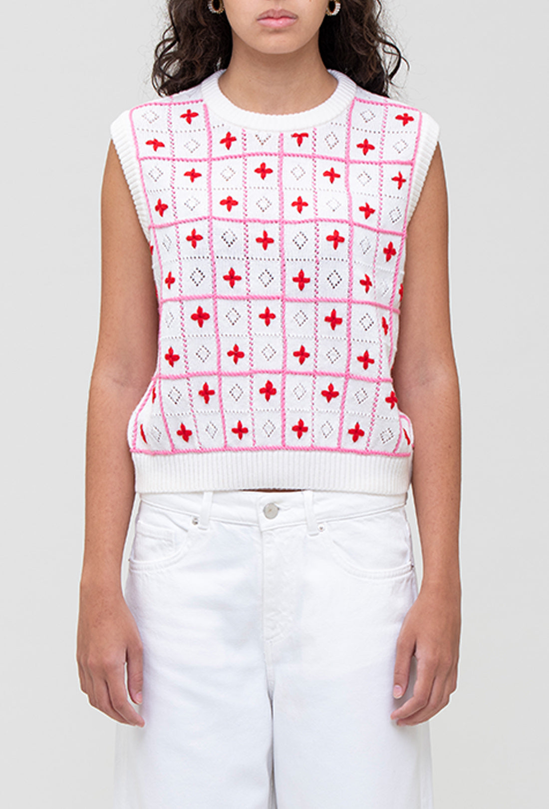 Amara Vest - Cream/Pink/Red