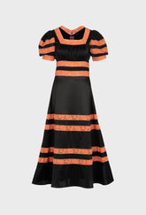 black and orange midi dress