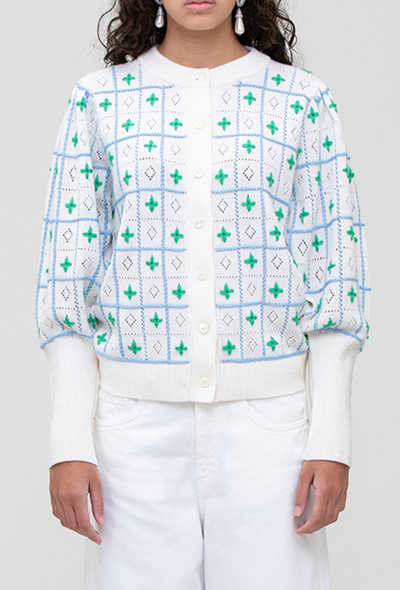 Diablo Cardigan - Cream/Blue/Green