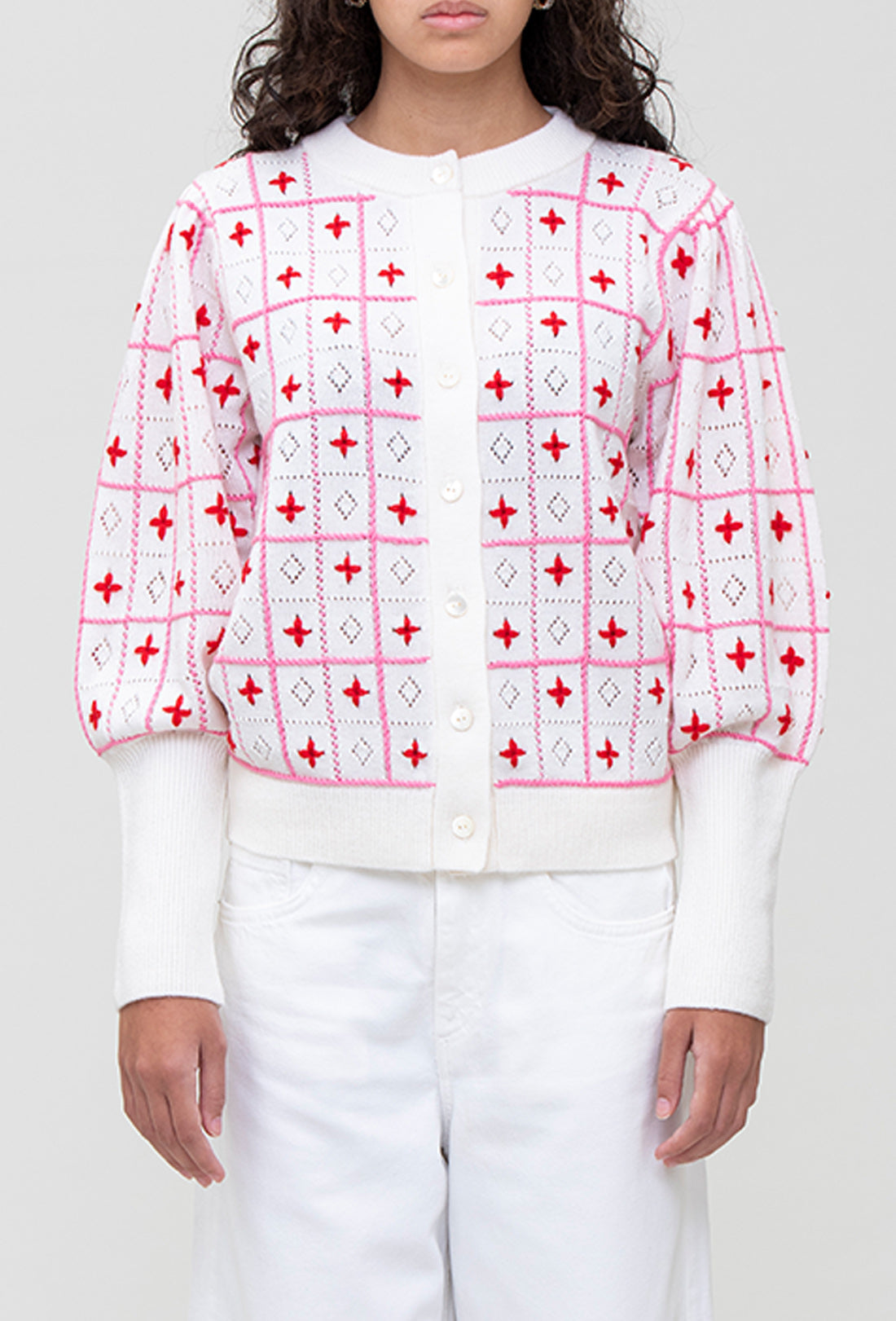 Diablo Cardigan - Cream/Pink/Red