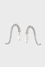 silver diamante cream pearl earrings 