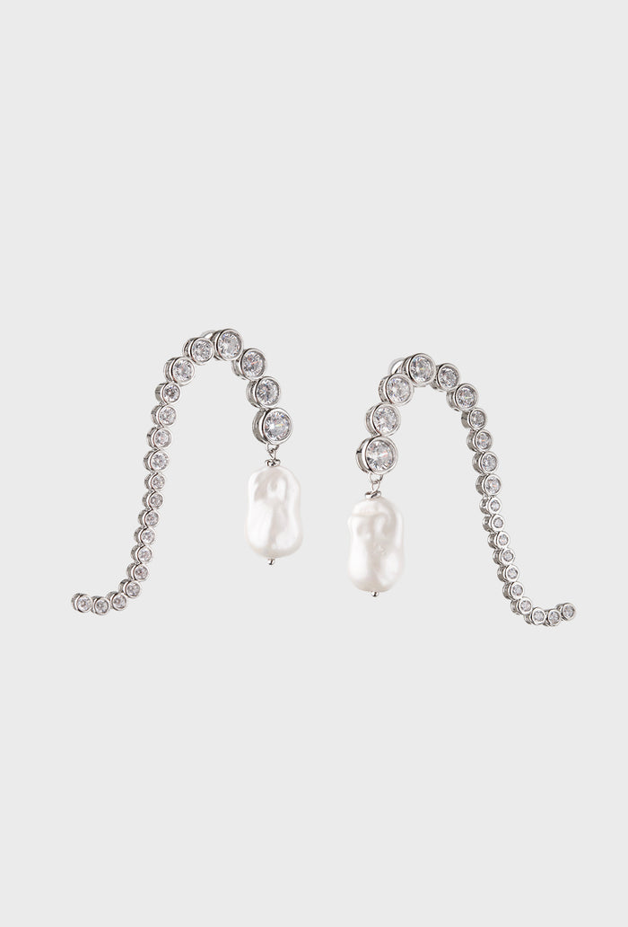 silver diamante cream pearl earrings 