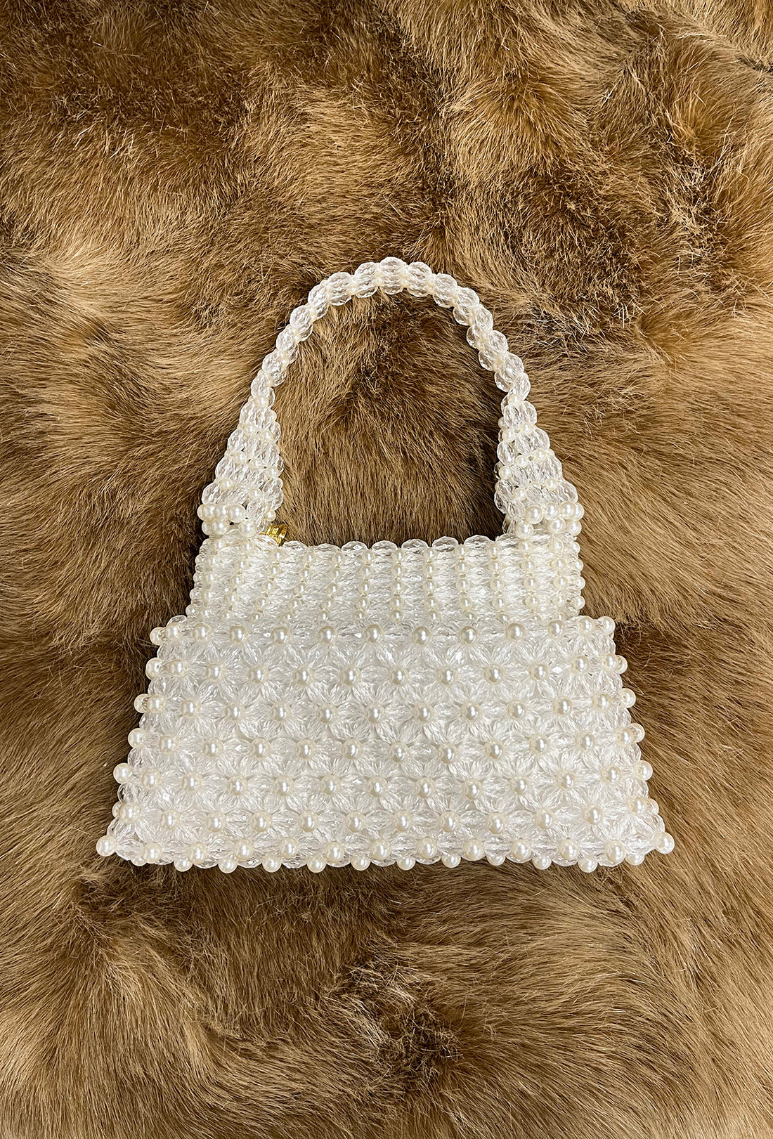 cream clear beaded pearl bag