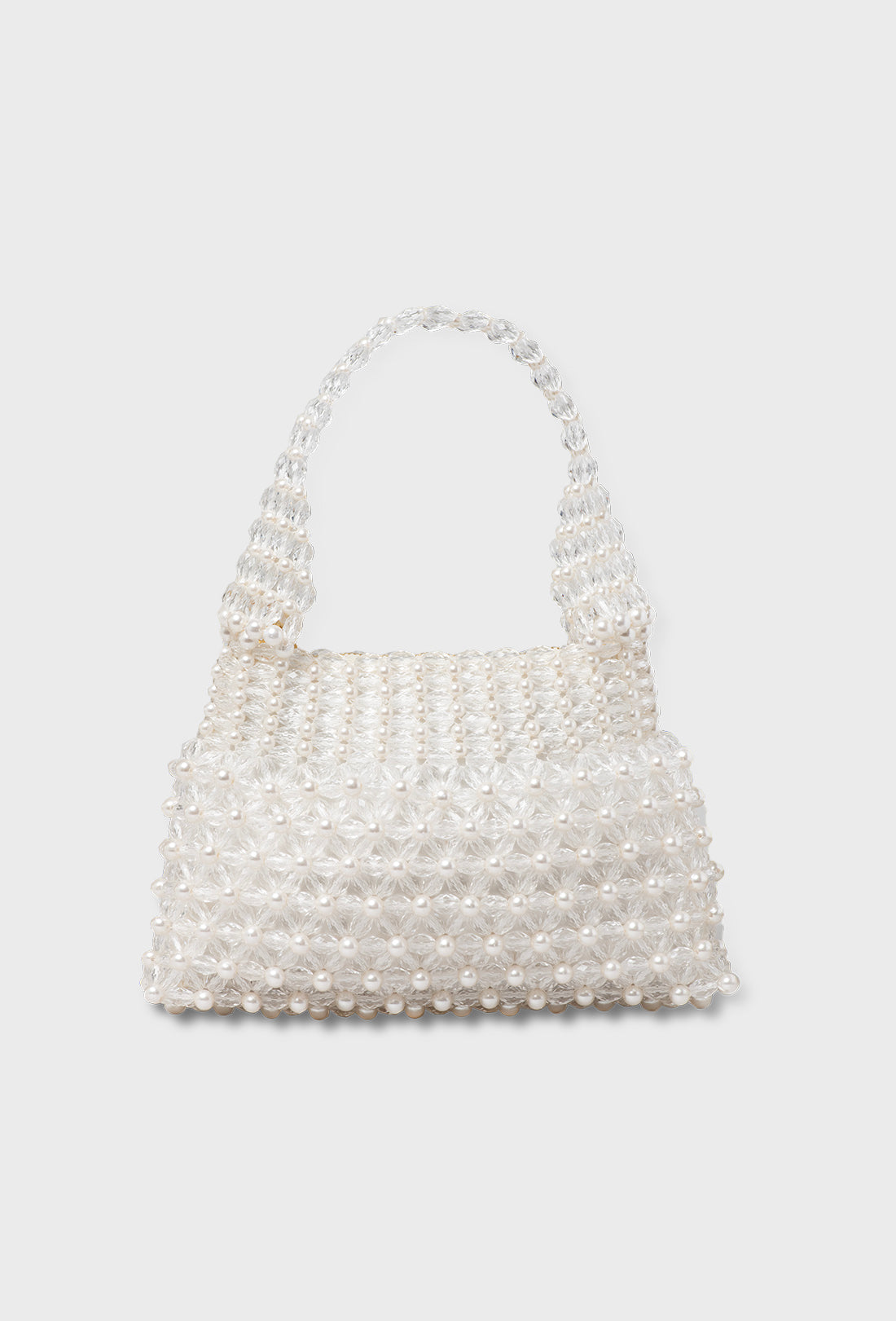 cream clear beaded pearl bag