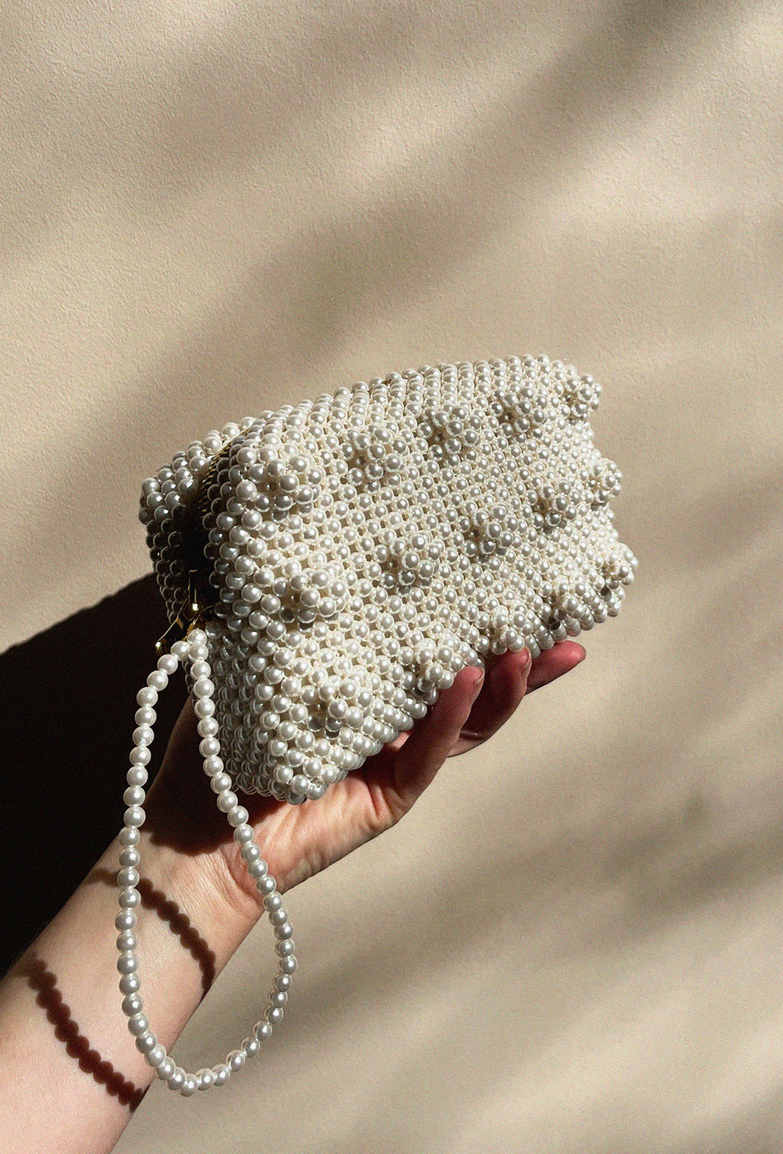 pearl bead clutch bag