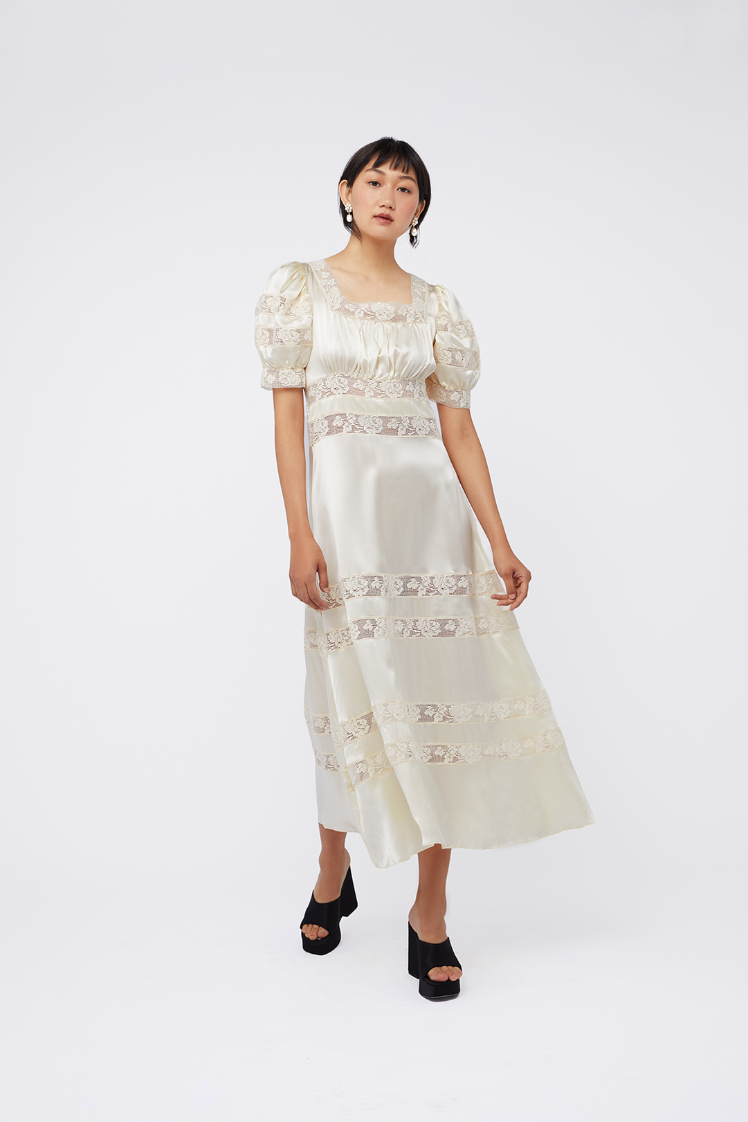 Shrimps Cressida Short Sleeve Midi Silk Lace Dress
