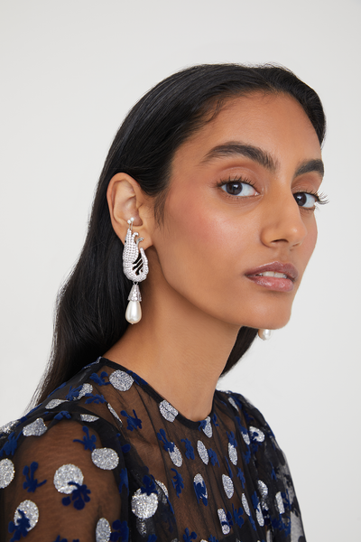 Silver Diamante and Faux Pearl Shrimp Earrings Shrimps shrimps