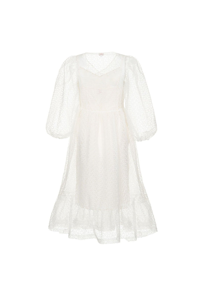 Georgia Dress in White Organza with Puff Sleeves | Shrimps – shrimps